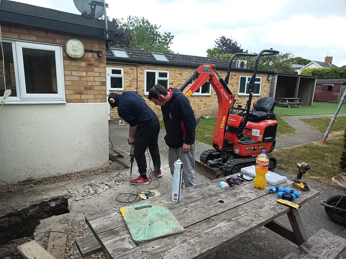 Jackhammer and excavator groundworks