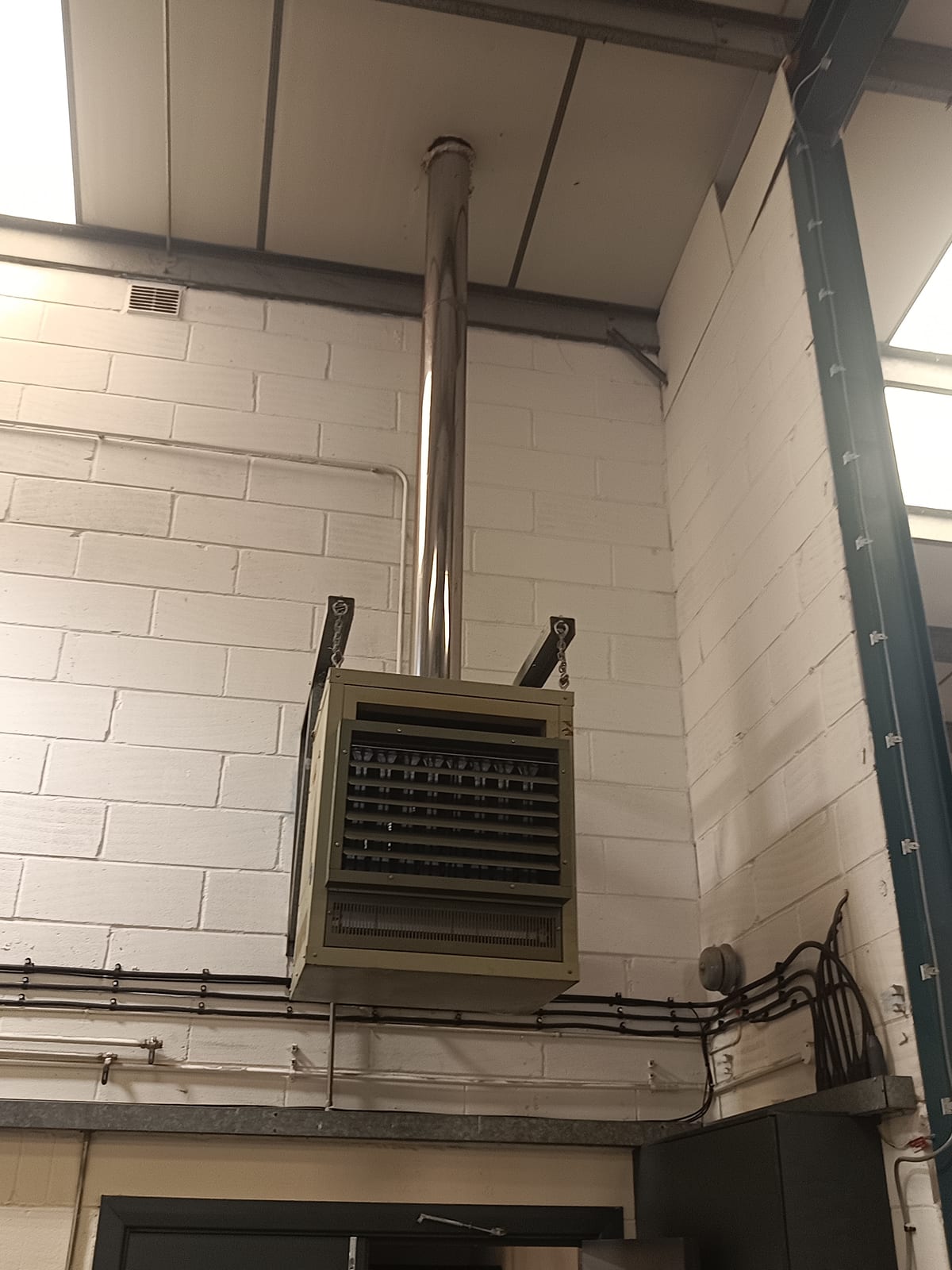 Wall-mounted unit heater and flue